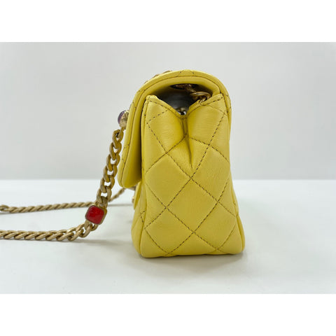 CHANEL Lambskin Mini Matelasse Shoulder Bag yellow WS31952