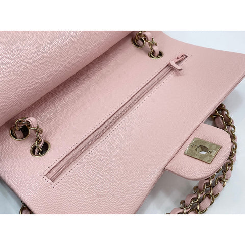 CHANEL Caviar Skin Matelasse Double Flap Shoulder Bag pink WS31953