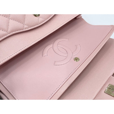 CHANEL Caviar Skin Matelasse Double Flap Shoulder Bag pink WS31953