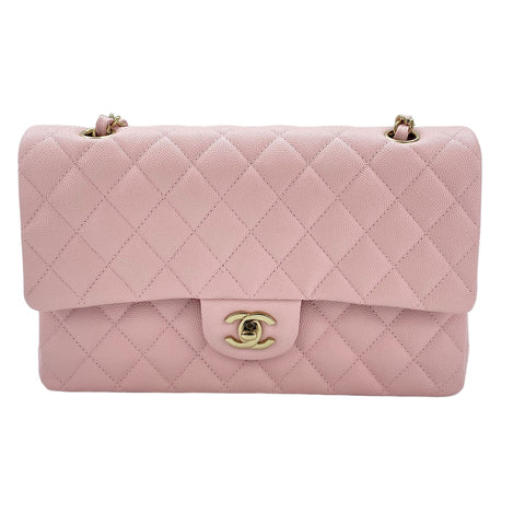 CHANEL Caviar Skin Matelasse Double Flap Shoulder Bag pink WS31953