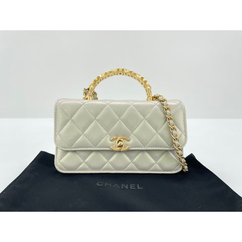 CHANEL Lambskin 2WAY Matelasse Handbag white WS31956