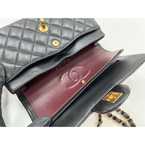 CHANEL Lambskin Matelasse23 Double Flap Shoulder Bag black WS31957