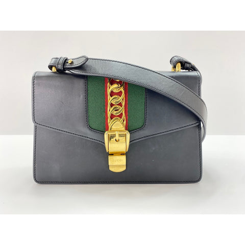 GUCCI Sylvie Cherie Line Shoulder Bag black WS31958