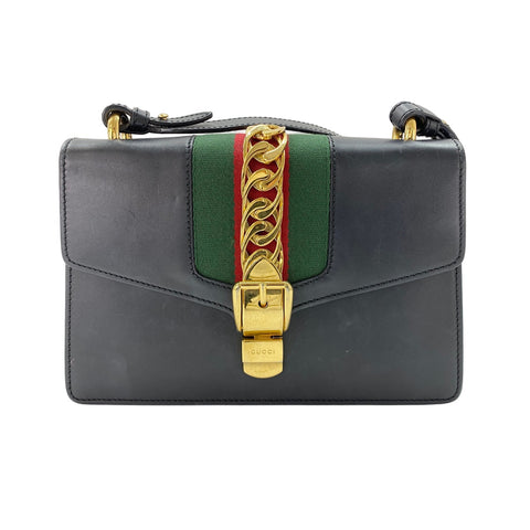GUCCI Sylvie Cherie Line Shoulder Bag black WS31958