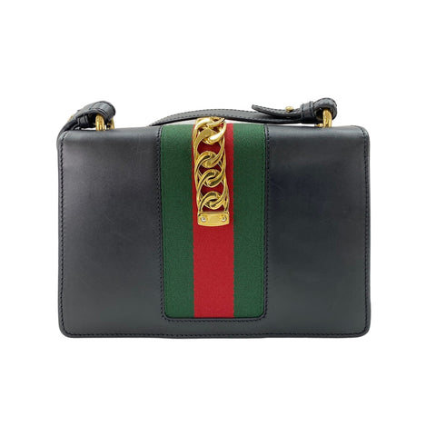 GUCCI Sylvie Cherie Line Shoulder Bag black WS31958