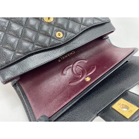 CHANEL Caviar Skin Matelasse23 Double Flap Shoulder Bag black WS31961