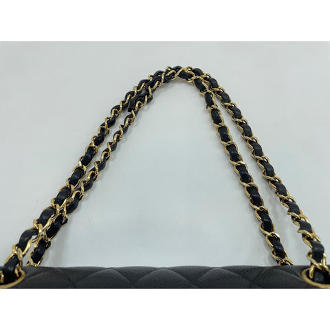CHANEL Caviar Skin Matelasse Double Flap Shoulder Bag black WS31962
