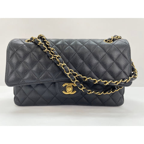 CHANEL Caviar Skin Matelasse Double Flap Shoulder Bag black WS31962