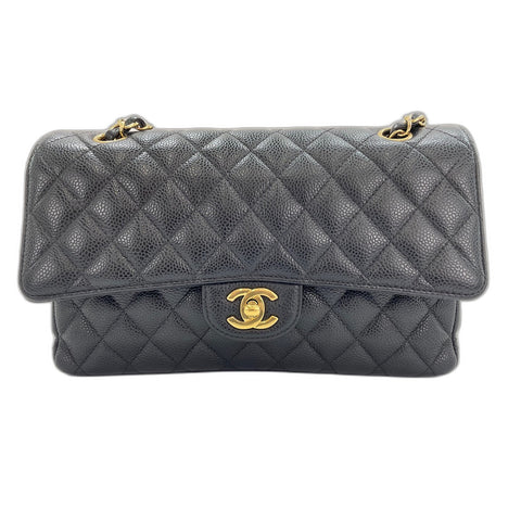 CHANEL Caviar Skin Matelasse Double Flap Shoulder Bag black WS31962
