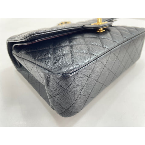 CHANEL Caviar Skin Matelasse Double Flap Shoulder Bag black WS31962