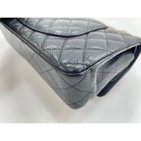 CHANEL Caviar Skin Matelasse Double Flap Shoulder Bag black WS31962