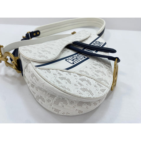 Christian Dior 2-Way Saddlebag Handbag white WS31982