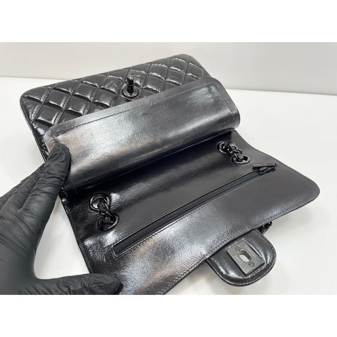 CHANEL Patent Matelasse23 Double Flap Handbag black WS32002