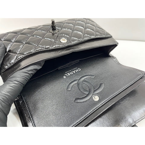CHANEL Patent Matelasse23 Double Flap Handbag black WS32002