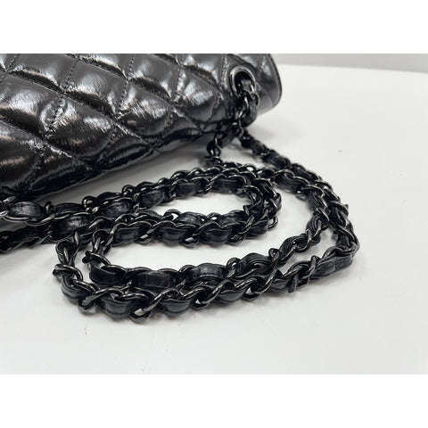CHANEL Patent Matelasse23 Double Flap Handbag black WS32002