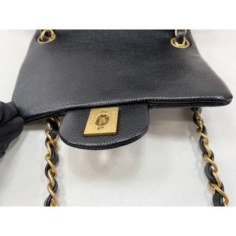 CHANEL Caviar Skin Mini Matelasse Shoulder Bag black WS32012