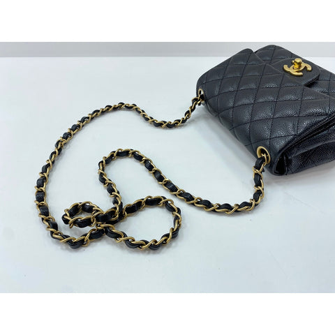 CHANEL Caviar Skin Mini Matelasse Shoulder Bag black WS32012