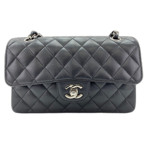 CHANEL Caviar Skin Matelasse23 Double Flap Shoulder Bag black WS32031