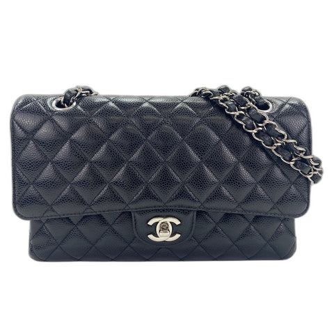 CHANEL Caviar Skin Matelasse 25 Double Flap Shoulder Bag black WS32041