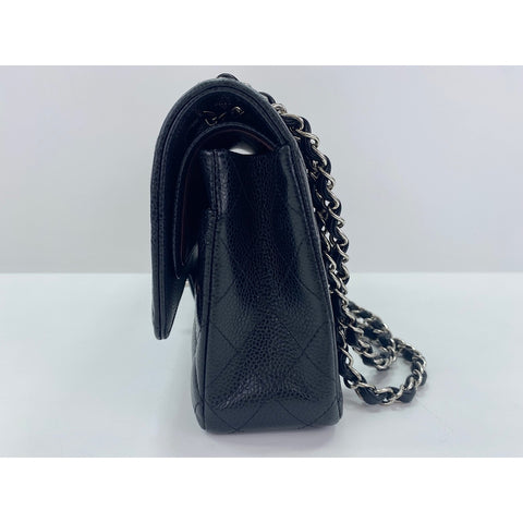CHANEL Caviar Skin Matelasse 25 Double Flap Shoulder Bag black WS32041