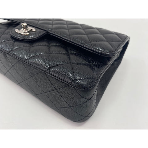 CHANEL Caviar Skin Matelasse 25 Double Flap Shoulder Bag black WS32041