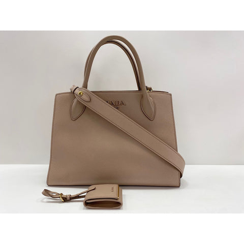 PRADA 2WAY Monochrome Handbag beige WS32047