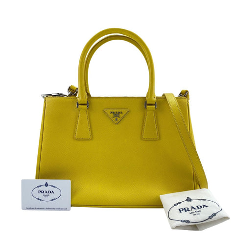 PRADA Leather 2WAY Galleria Handbag yellow WS32059