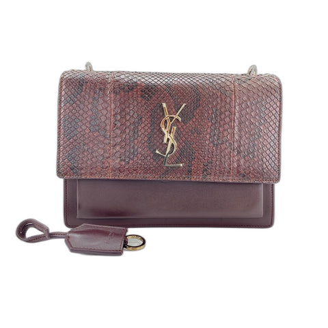 YVES SAINT LAURENT Leather, Python Sunset Shoulder Bag Brown WS32108