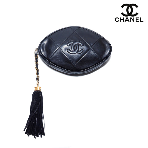 Chanel Coco Mark Matelasse Fringe Pouch No. 1 Pouch Black WS3229