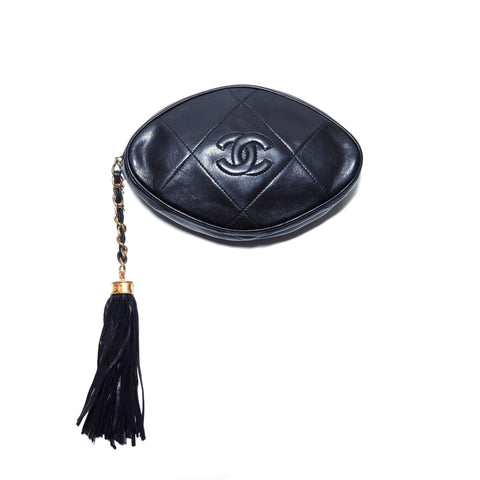 Chanel Coco Mark Matelasse Fringe Pouch No. 1 Pouch Black WS3229