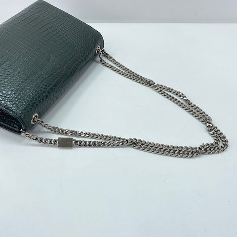 YVES SAINT LAURENT Kate Fringe, crocodile embossed Shoulder Bag leather green WS32364