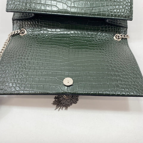 YVES SAINT LAURENT Kate Fringe, crocodile embossed Shoulder Bag leather green WS32364