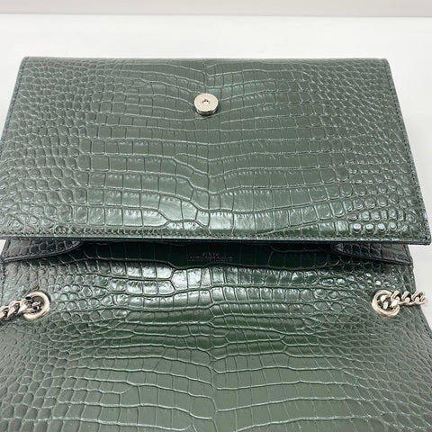YVES SAINT LAURENT Kate Fringe, crocodile embossed Shoulder Bag leather green WS32364