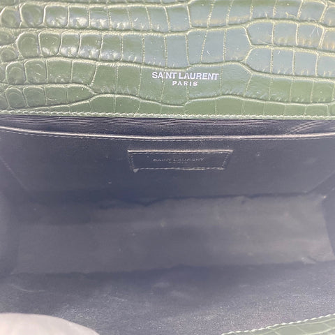 YVES SAINT LAURENT Kate Fringe, crocodile embossed Shoulder Bag leather green WS32364