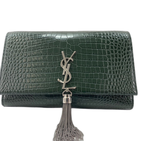 YVES SAINT LAURENT Kate Fringe, crocodile embossed Shoulder Bag leather green WS32364