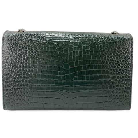 YVES SAINT LAURENT Kate Fringe, crocodile embossed Shoulder Bag leather green WS32364