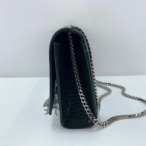 YVES SAINT LAURENT Kate Fringe, crocodile embossed Shoulder Bag leather green WS32364