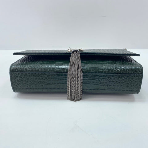 YVES SAINT LAURENT Kate Fringe, crocodile embossed Shoulder Bag leather green WS32364