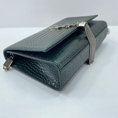 YVES SAINT LAURENT Kate Fringe, crocodile embossed Shoulder Bag leather green WS32364