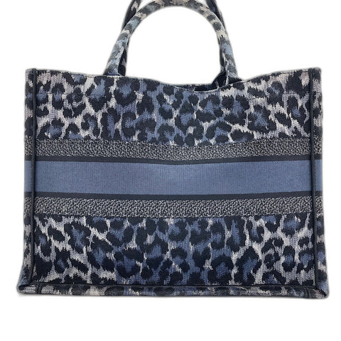 Christian Dior Leopard Print Book Tote Tote Bag blue WS32374