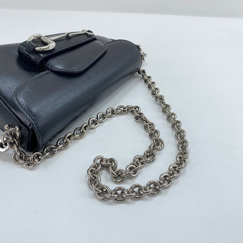 GUCCI Horsebit 2WAY Shoulder Bag leather black WS32376