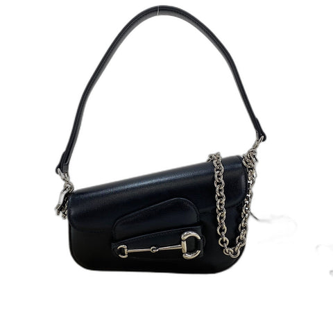 GUCCI Horsebit 2WAY Shoulder Bag leather black WS32376