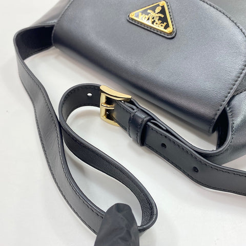 PRADA Triangular plate Shoulder Bag leather black WS32381