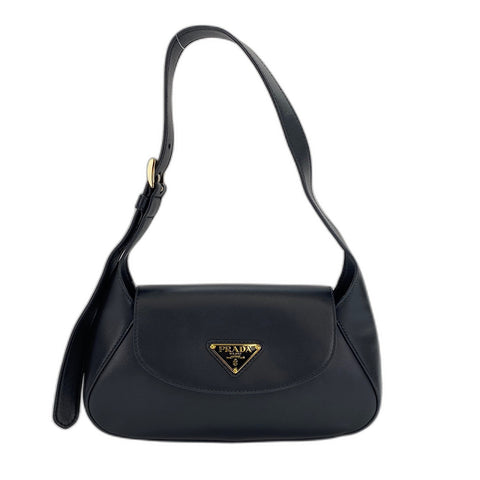 PRADA Triangular plate Shoulder Bag leather black WS32381
