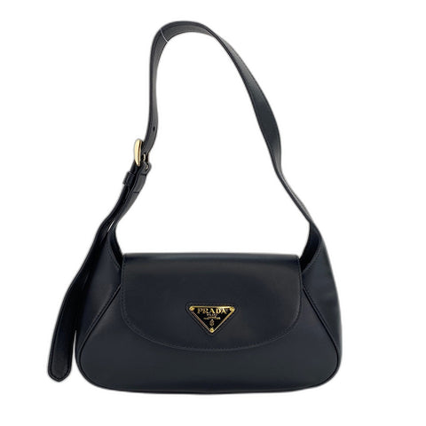 PRADA Triangular plate Shoulder Bag leather black WS32381