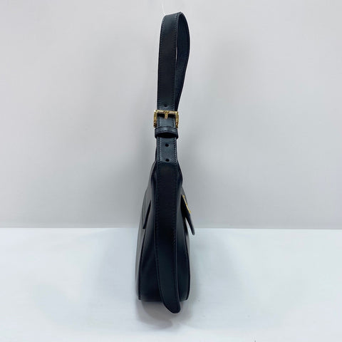 PRADA Triangular plate Shoulder Bag leather black WS32381