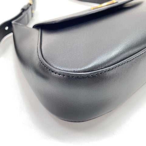 PRADA Triangular plate Shoulder Bag leather black WS32381