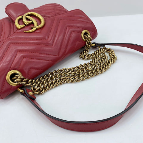 GUCCI GG Marmont Shoulder Bag leather Red WS32390