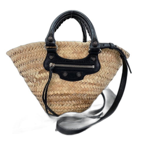 BALENCIAGA Lucagol 2-Way Basket Bag Handbag Raffia beige WS32391