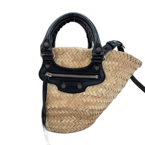 BALENCIAGA Lucagol 2-Way Basket Bag Handbag Raffia beige WS32391